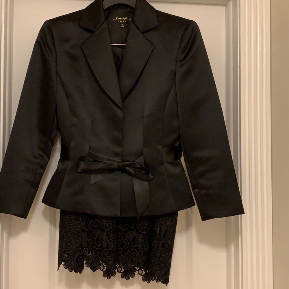Black satin and lace suite Tahari Arthur Levine